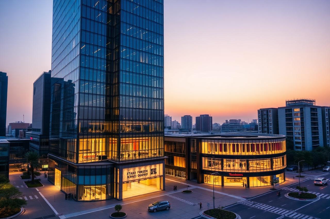 Modern commercial office tower with glass facade