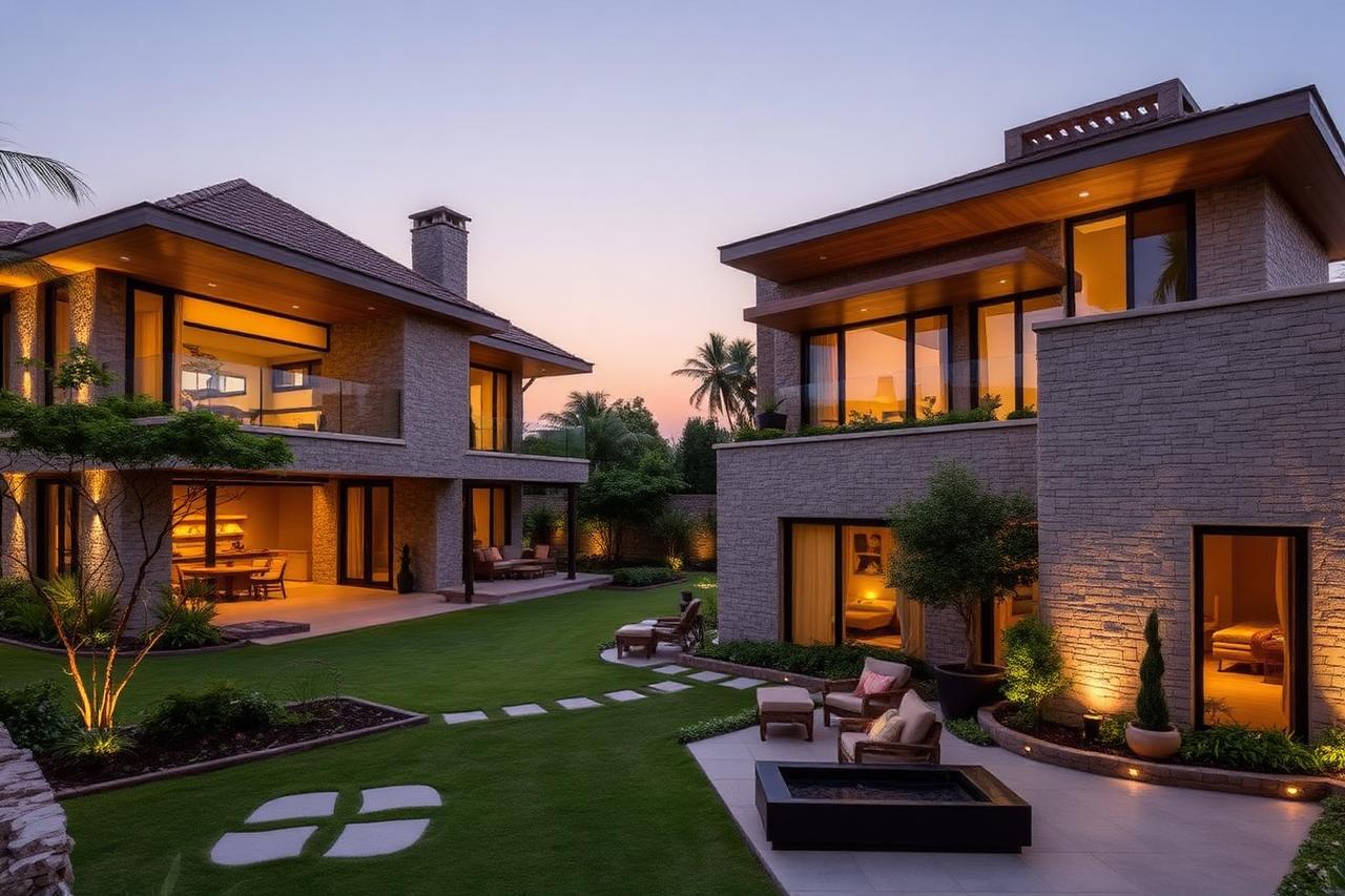 Luxury apartment tower with premium landscaping