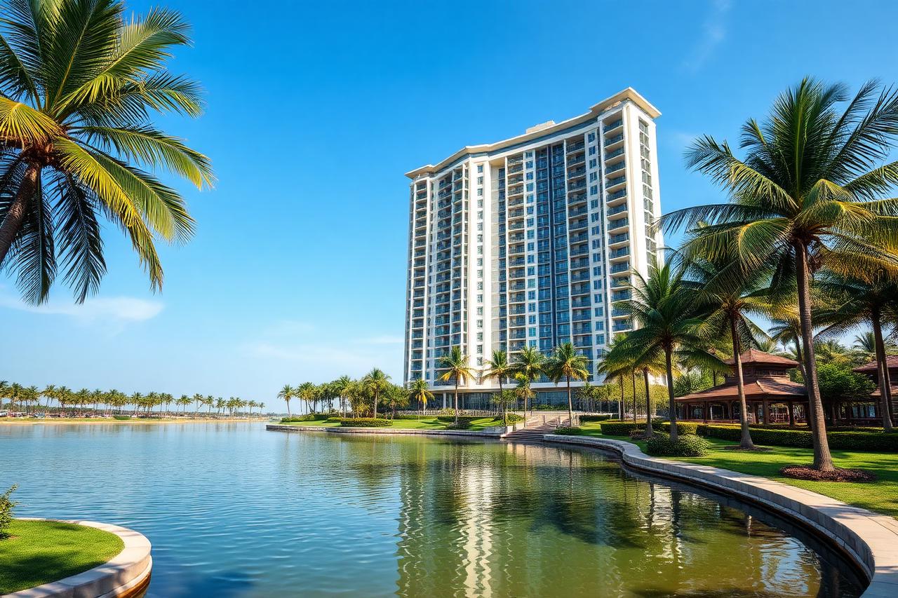 Residential project with waterside landscaping and clubhouse